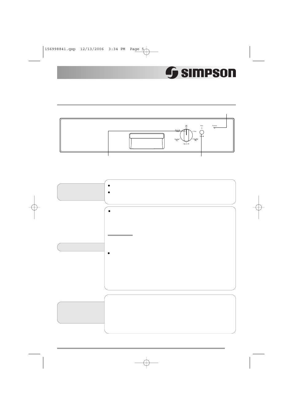 Control panel and functions | Simpson 52C850 User Manual | Page 5 / 24