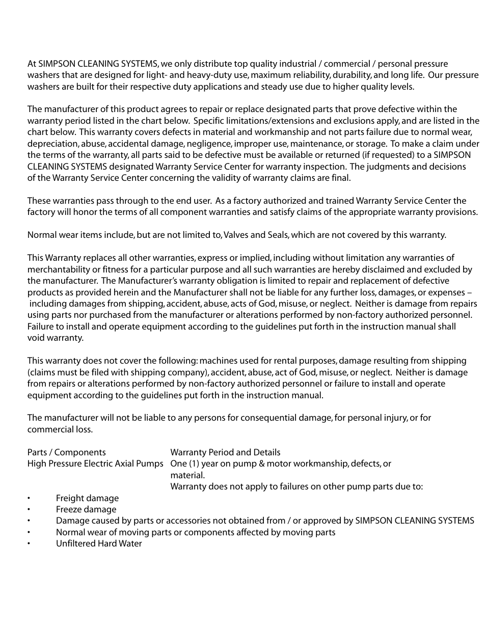 Simpson® limited warranty | Simpson MINI BRUTE MBII User Manual | Page 3 / 16