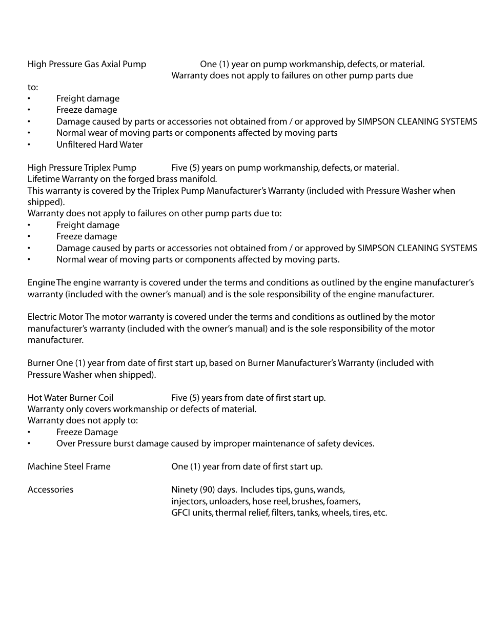 Simpson® limited warranty | Simpson MINI BRUTE MBII User Manual | Page 4 / 16