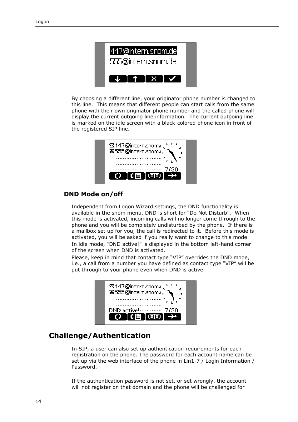 Challenge/authentication | Snom VoIP Phone User Manual | Page 14 / 71