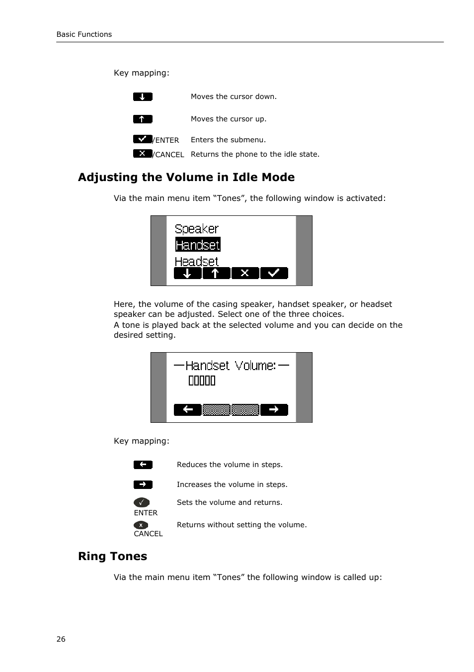 Adjusting the volume in idle mode, Ring tones | Snom VoIP Phone User Manual | Page 26 / 71