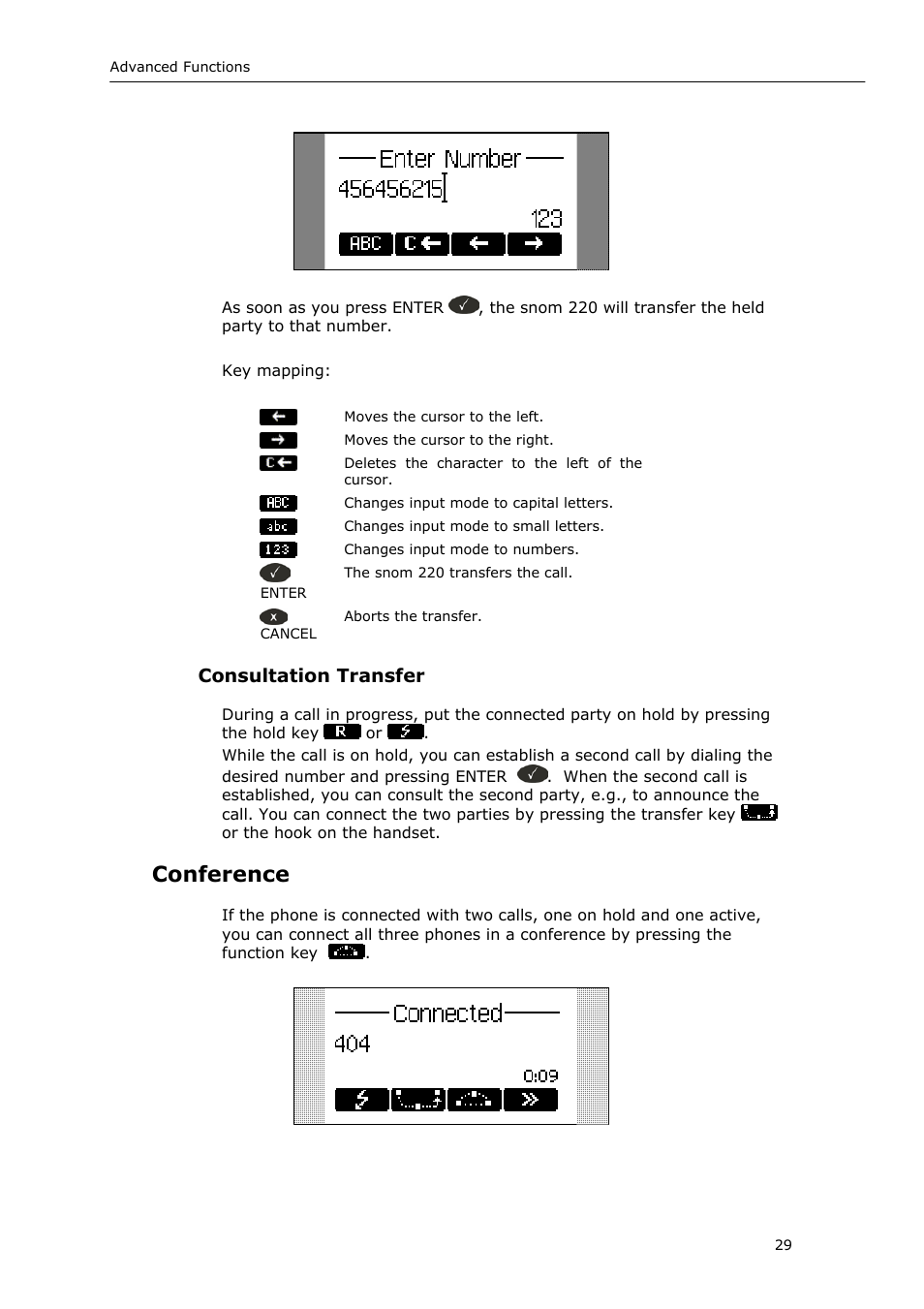 Conference, Consultation transfer | Snom VoIP Phone User Manual | Page 29 / 71