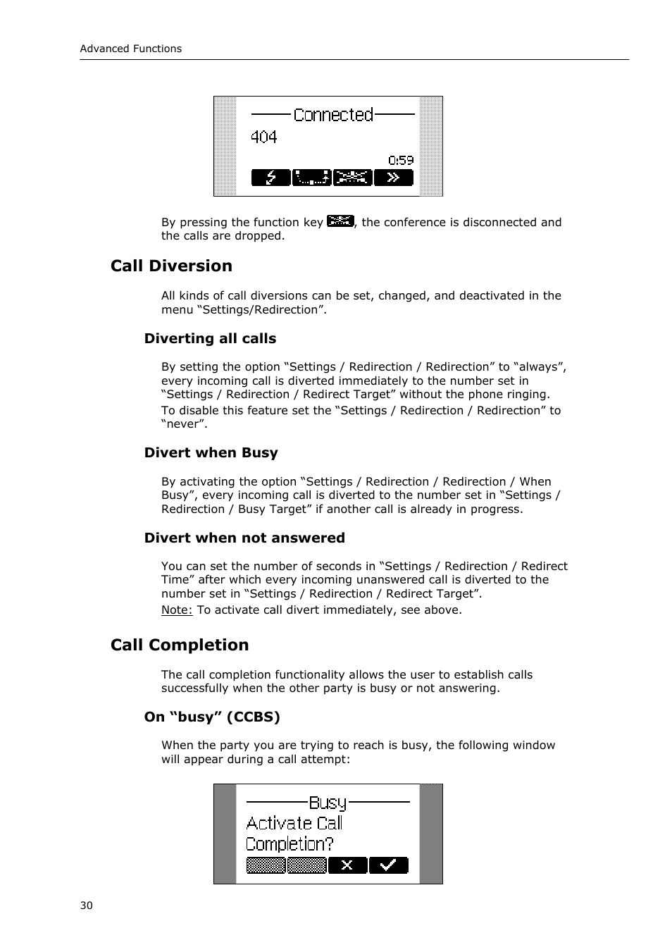Call diversion, Call completion | Snom VoIP Phone User Manual | Page 30 / 71