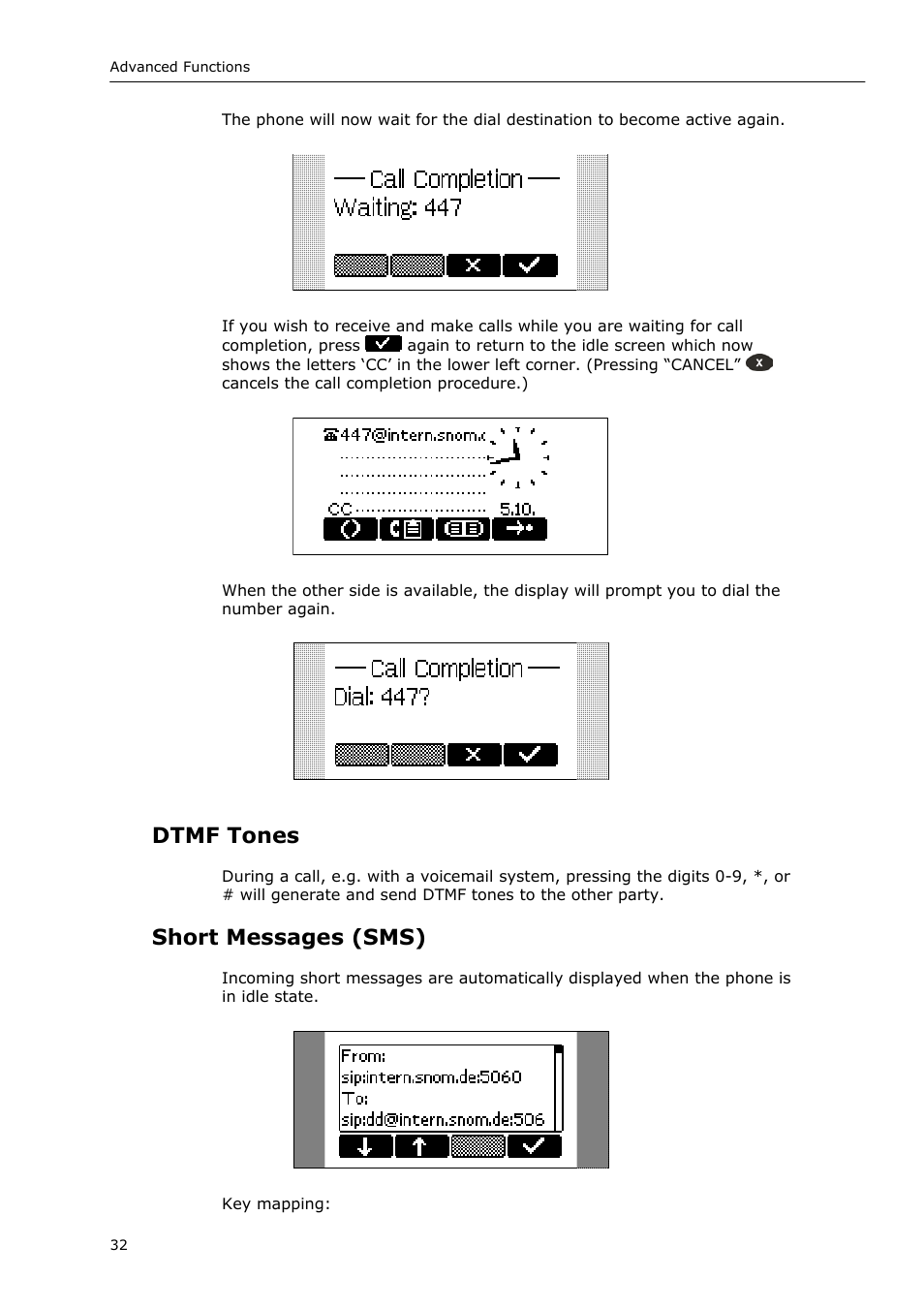 Dtmf tones, Short messages (sms) | Snom VoIP Phone User Manual | Page 32 / 71