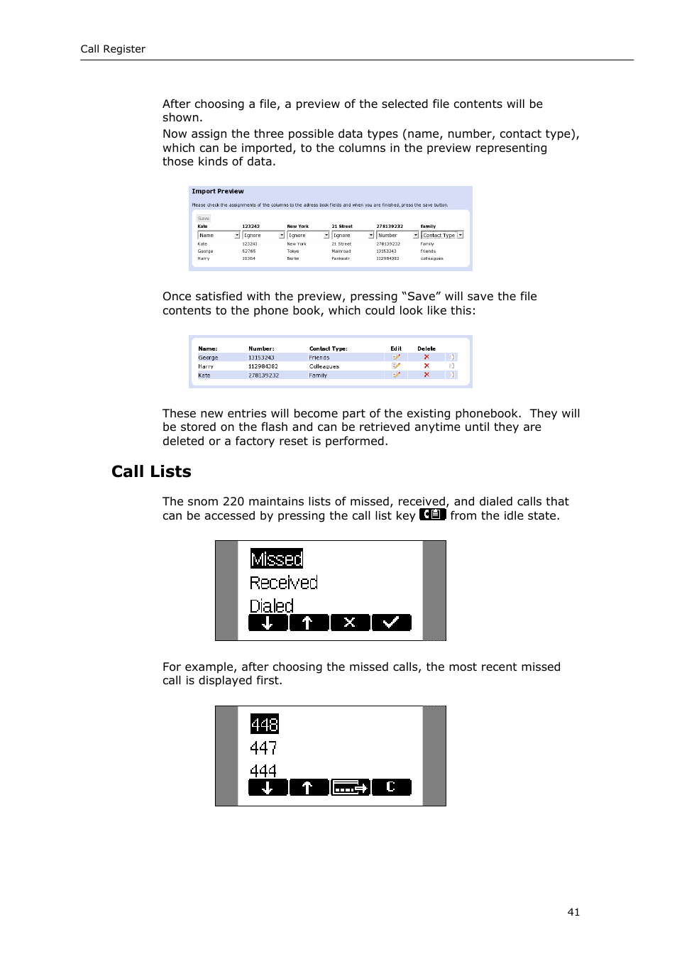 Call lists | Snom VoIP Phone User Manual | Page 41 / 71