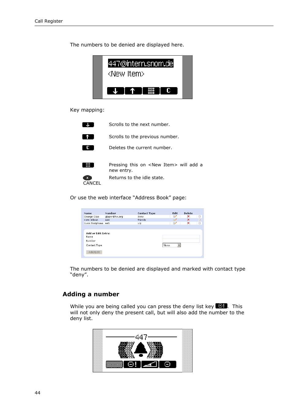 Adding a number | Snom VoIP Phone User Manual | Page 44 / 71