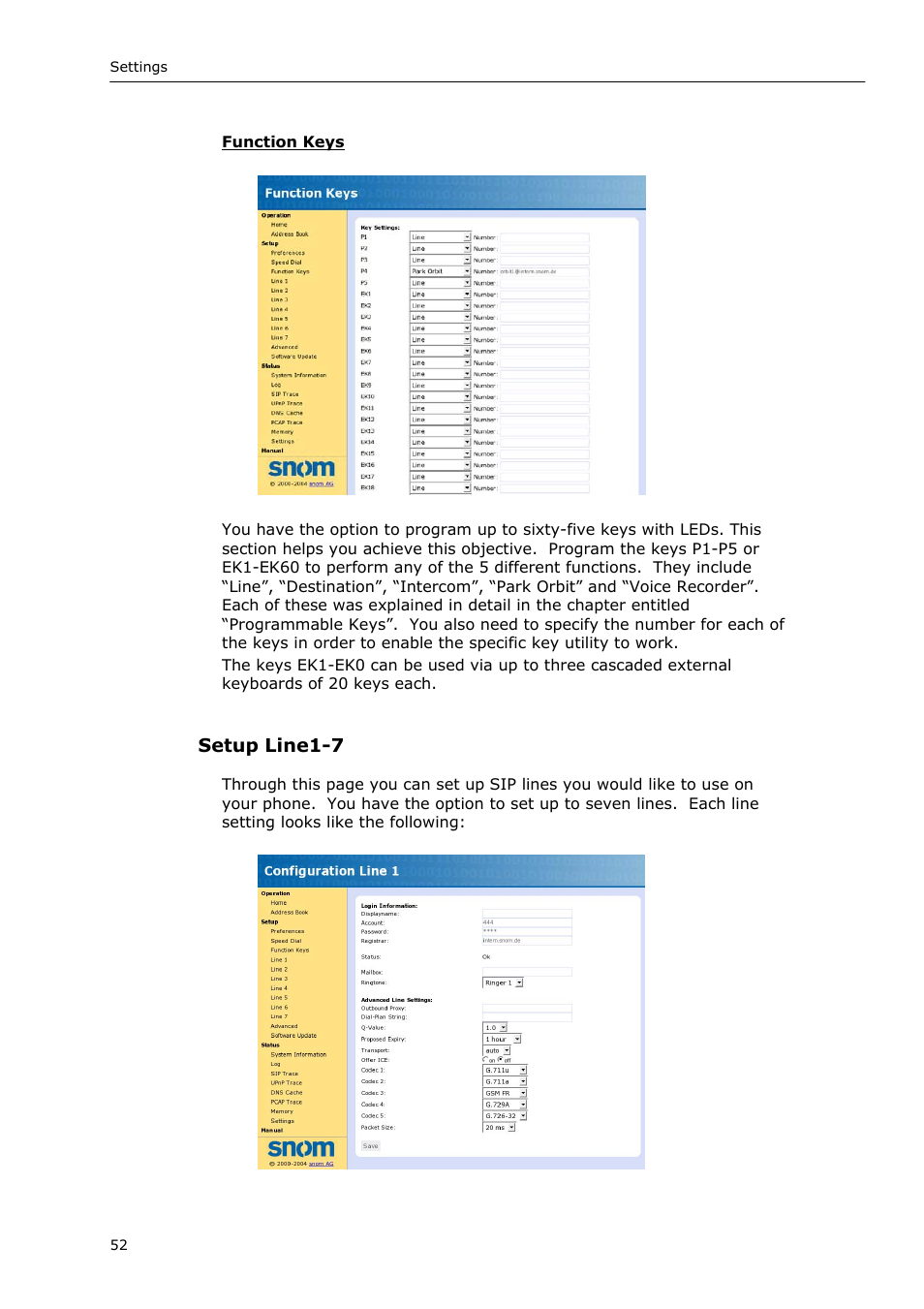 Setup line1-7 | Snom VoIP Phone User Manual | Page 52 / 71
