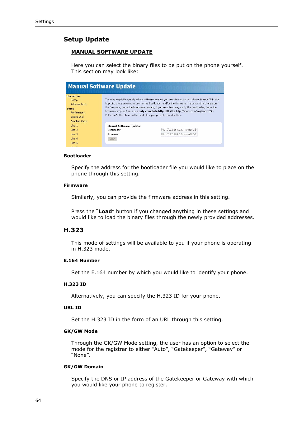 Setup update, H.323 | Snom VoIP Phone User Manual | Page 64 / 71