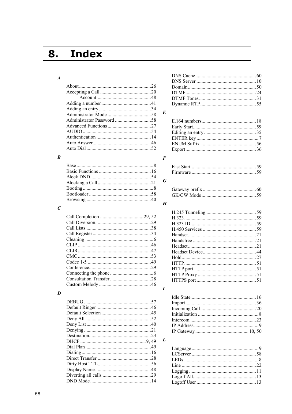 Index | Snom VoIP Phone User Manual | Page 68 / 71