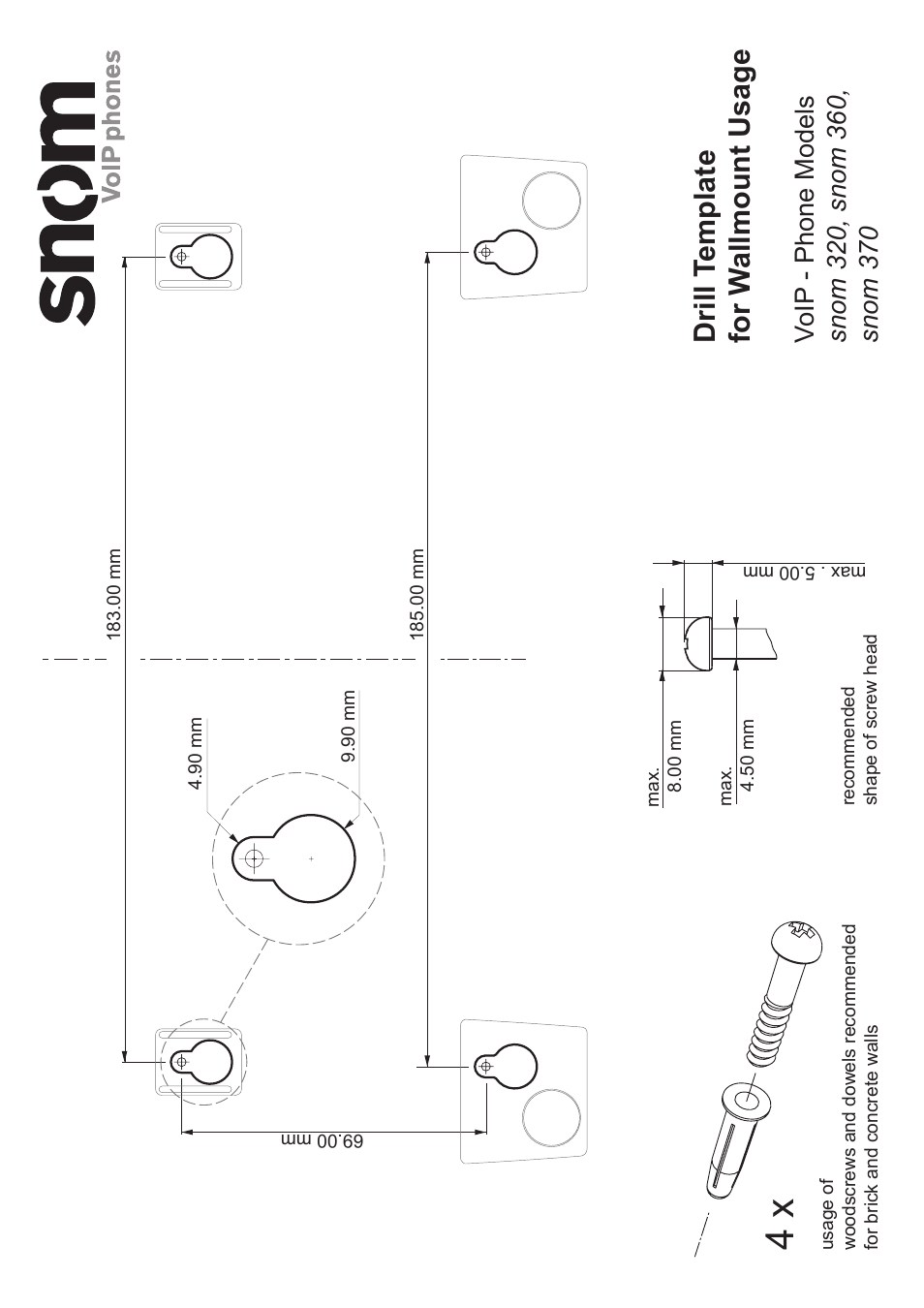 Drill t emplate for w allmount usage | Snom 370 User Manual | Page 2 / 2