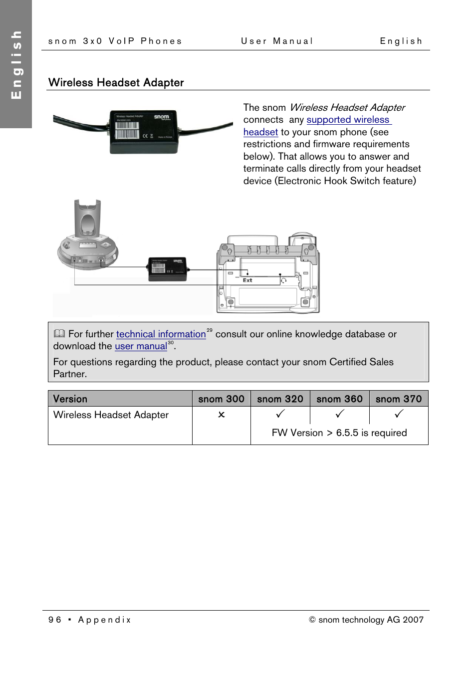 Wireless headset adapter, English | Snom 300 User Manual | Page 102 / 105