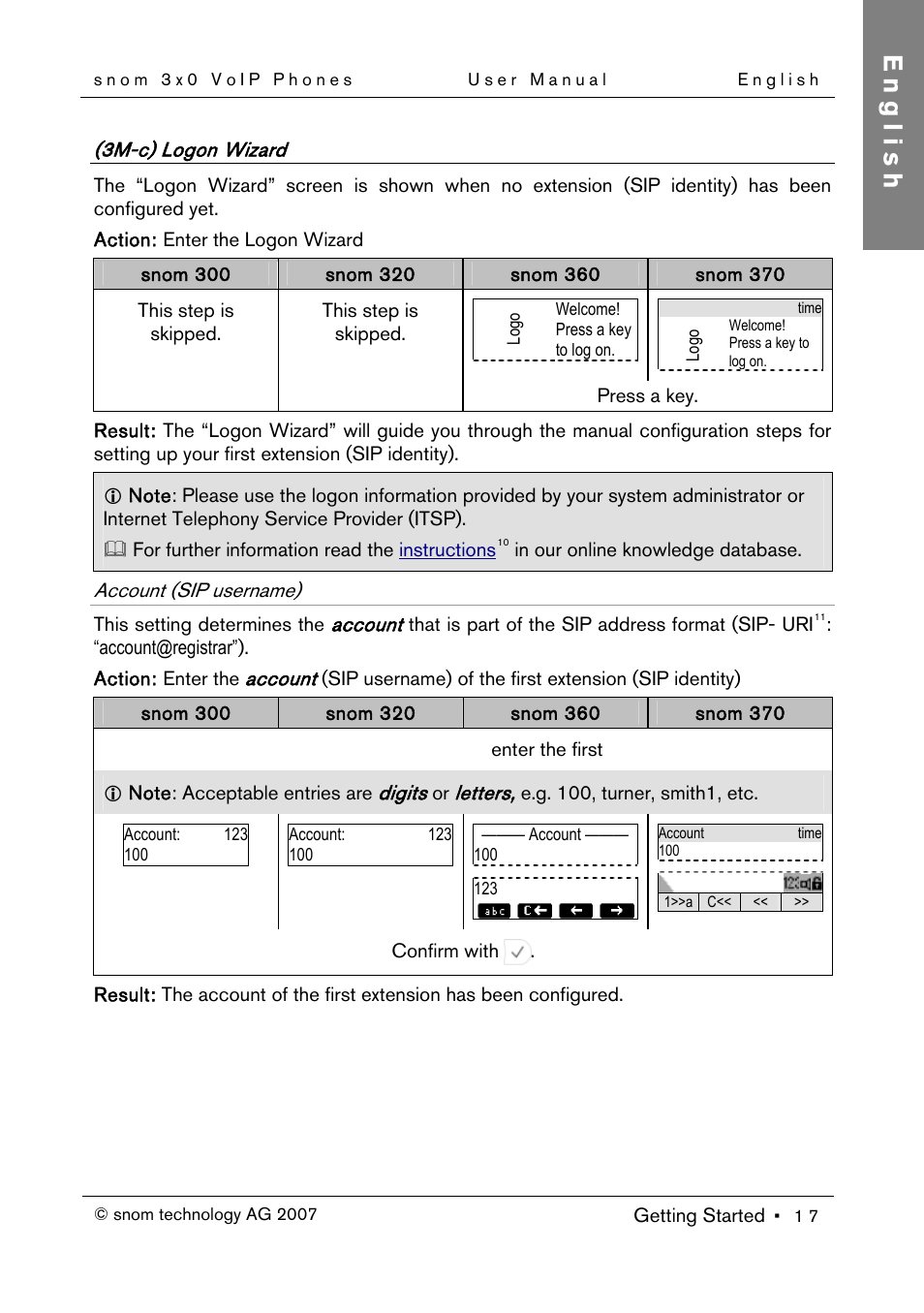 3m-c) logon wizard, Account (sip username), English | Snom 300 User Manual | Page 23 / 105