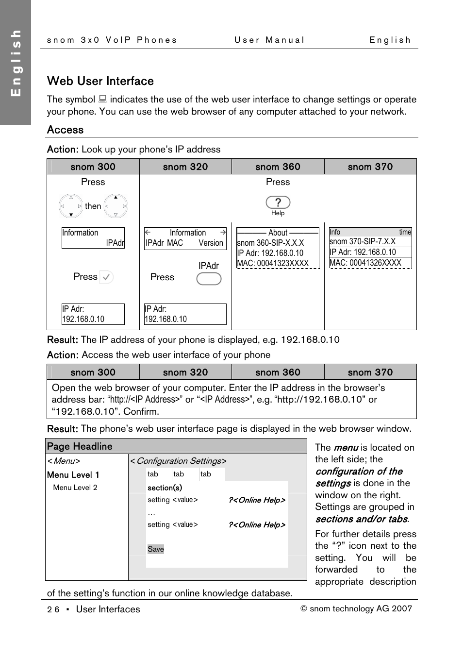 Web user interface, Access, English | Snom 300 User Manual | Page 32 / 105