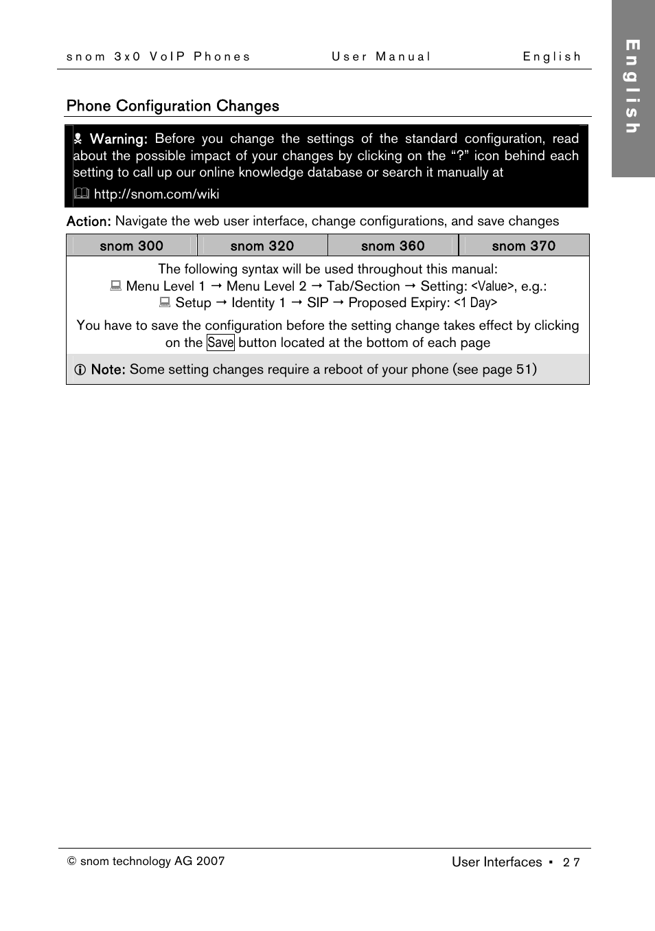 Phone configuration changes, Phone configuration, English | Snom 300 User Manual | Page 33 / 105