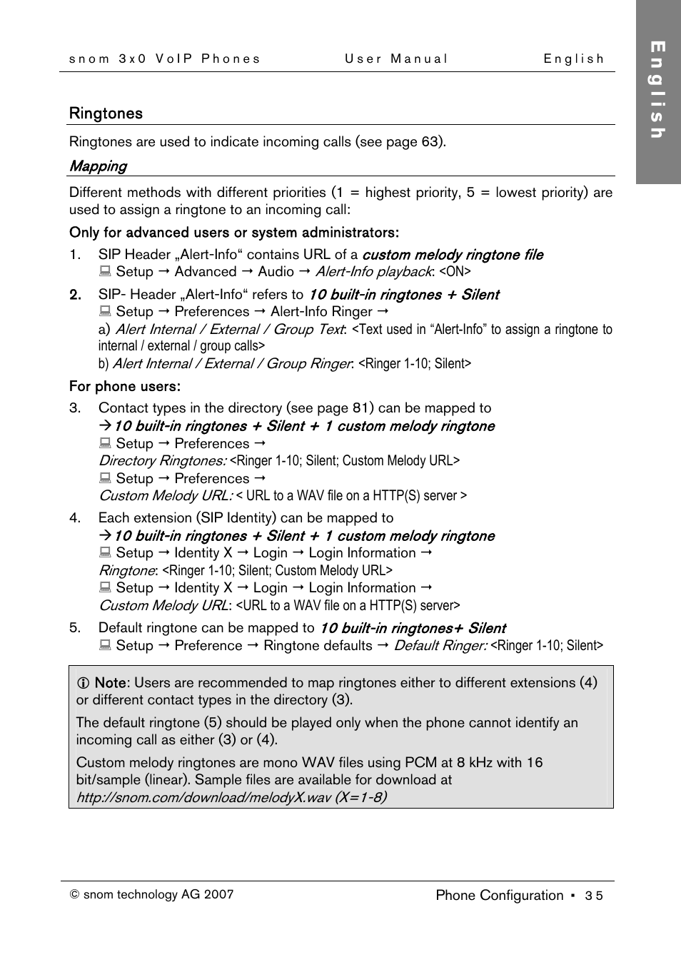 Ringtones, Mapping, English | Snom 300 User Manual | Page 41 / 105