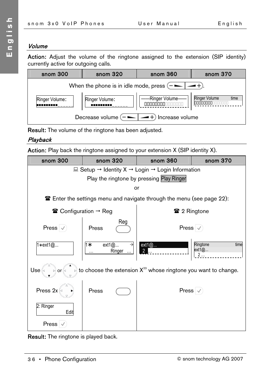 Volume, Playback, English | Snom 300 User Manual | Page 42 / 105