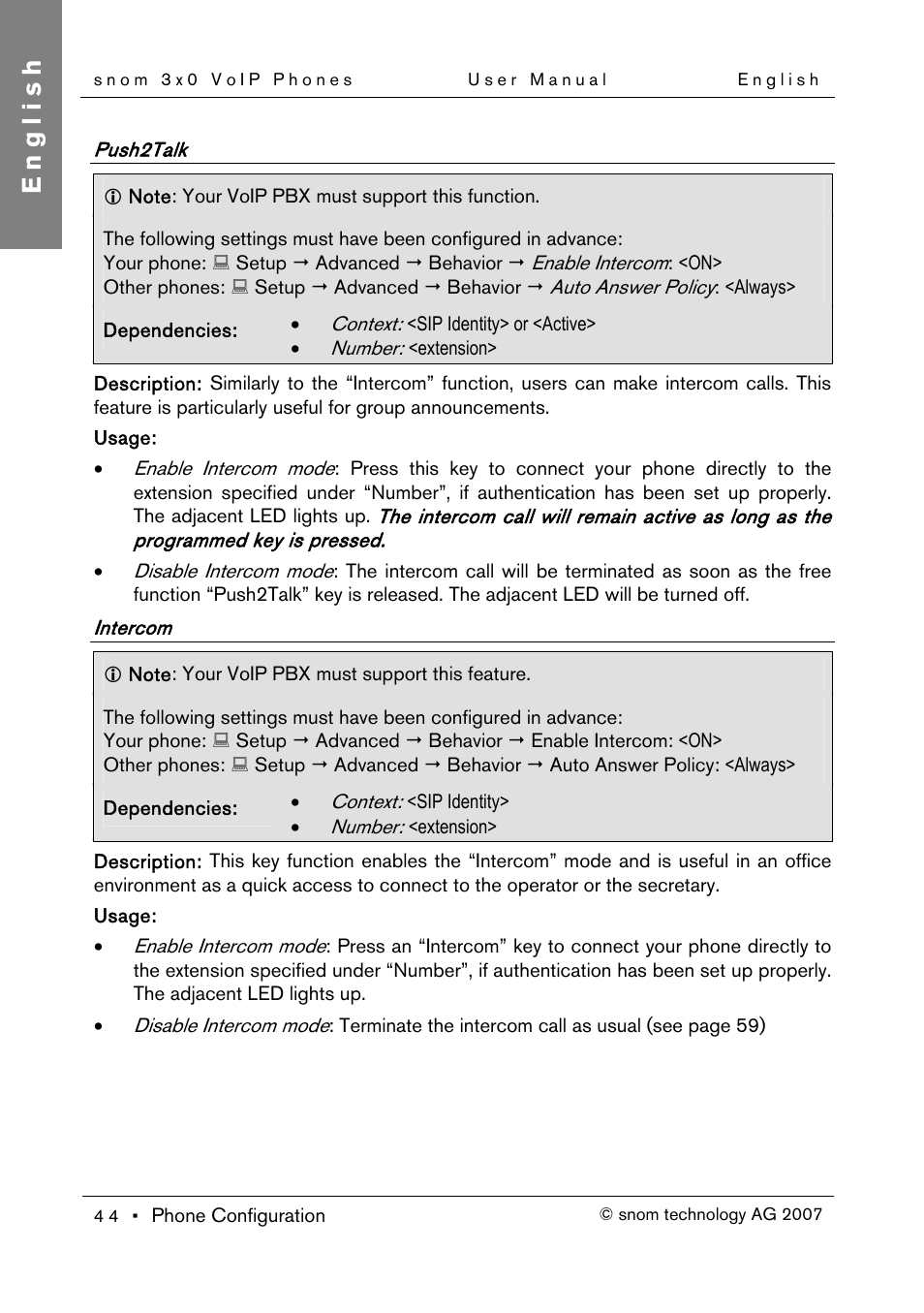 Push2talk, Intercom, English | Snom 300 User Manual | Page 50 / 105