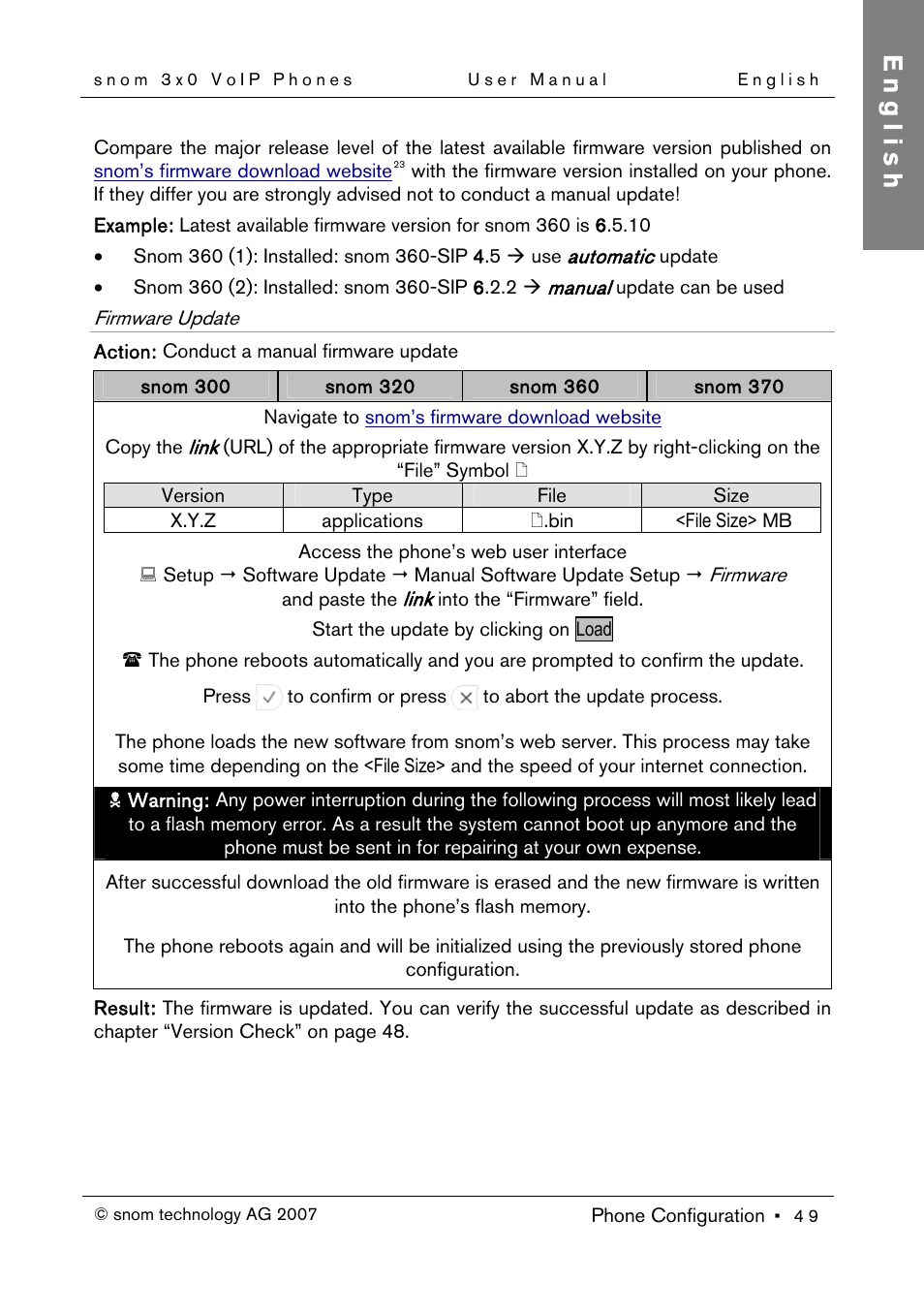 Firmware update, English | Snom 300 User Manual | Page 55 / 105