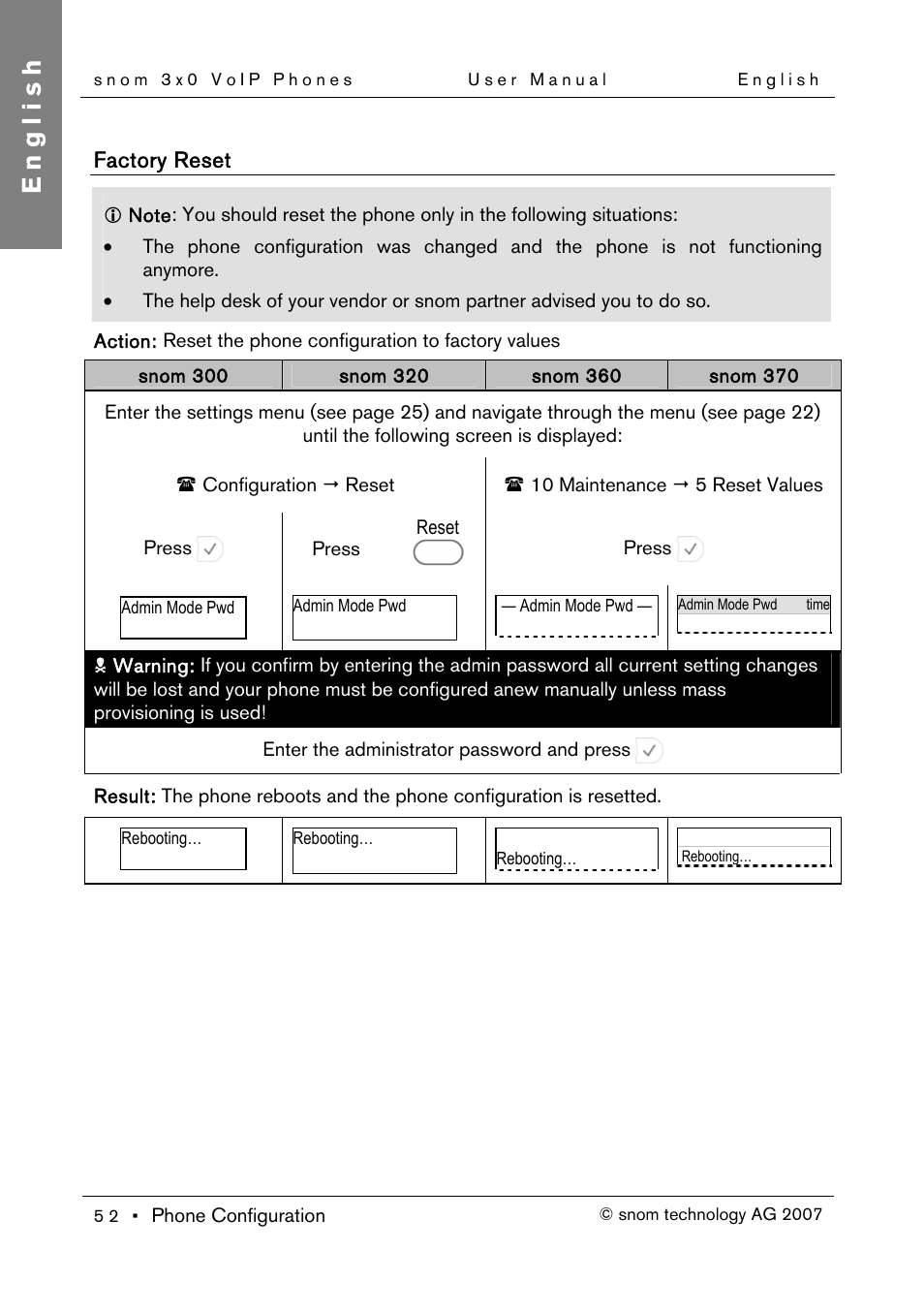 Factory reset, Basic call functions, English | Snom 300 User Manual | Page 58 / 105