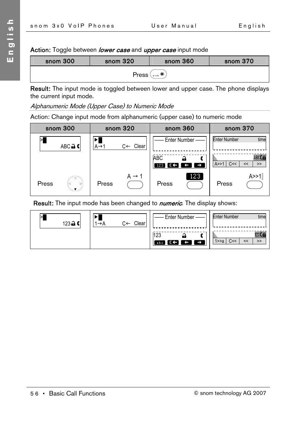 Alphanumeric mode (upper case) to numeric mode, English | Snom 300 User Manual | Page 62 / 105