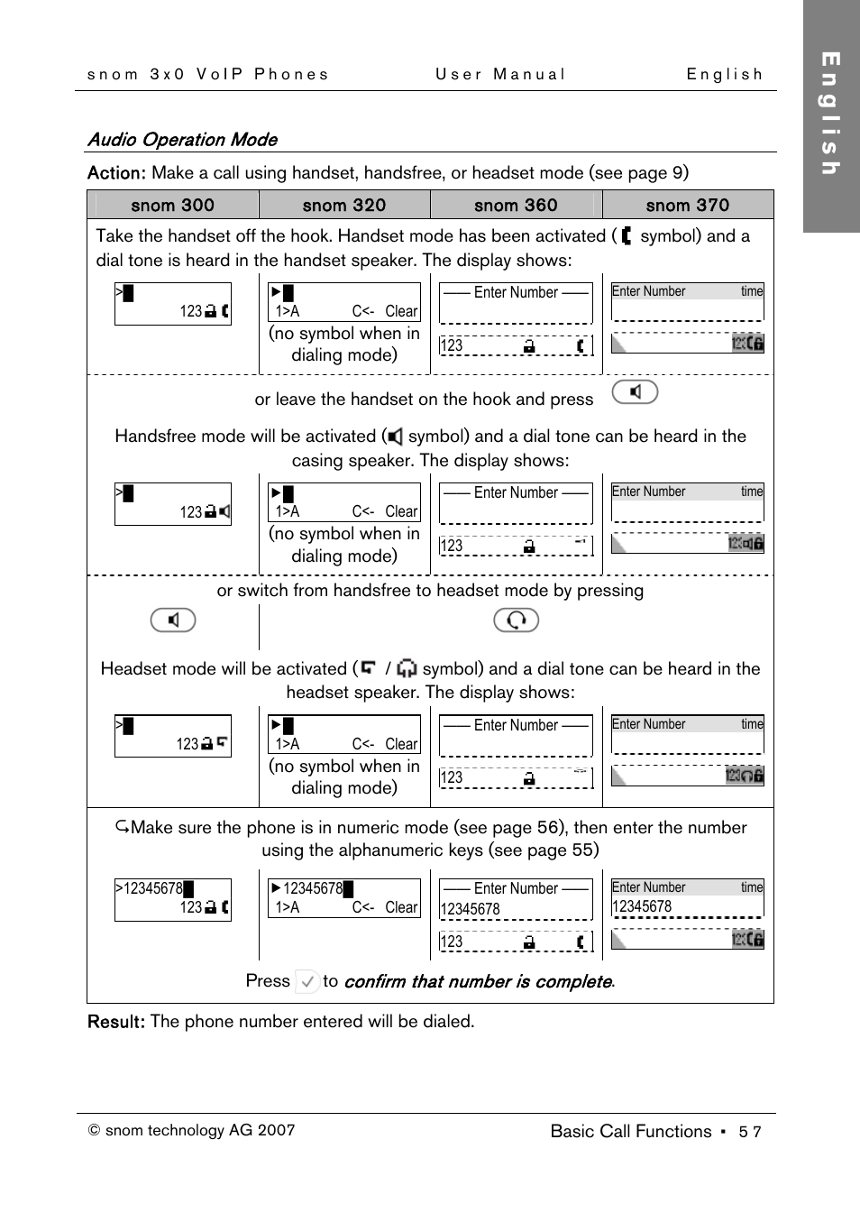 Audio operation mode, English | Snom 300 User Manual | Page 63 / 105