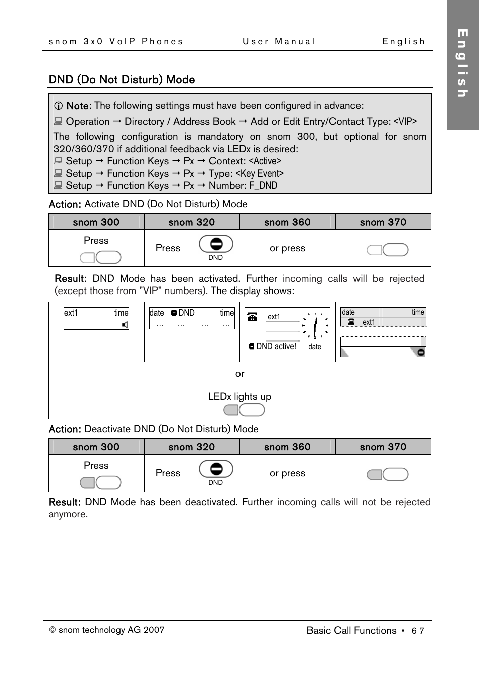 Dnd (do not disturb) mode, English | Snom 300 User Manual | Page 73 / 105