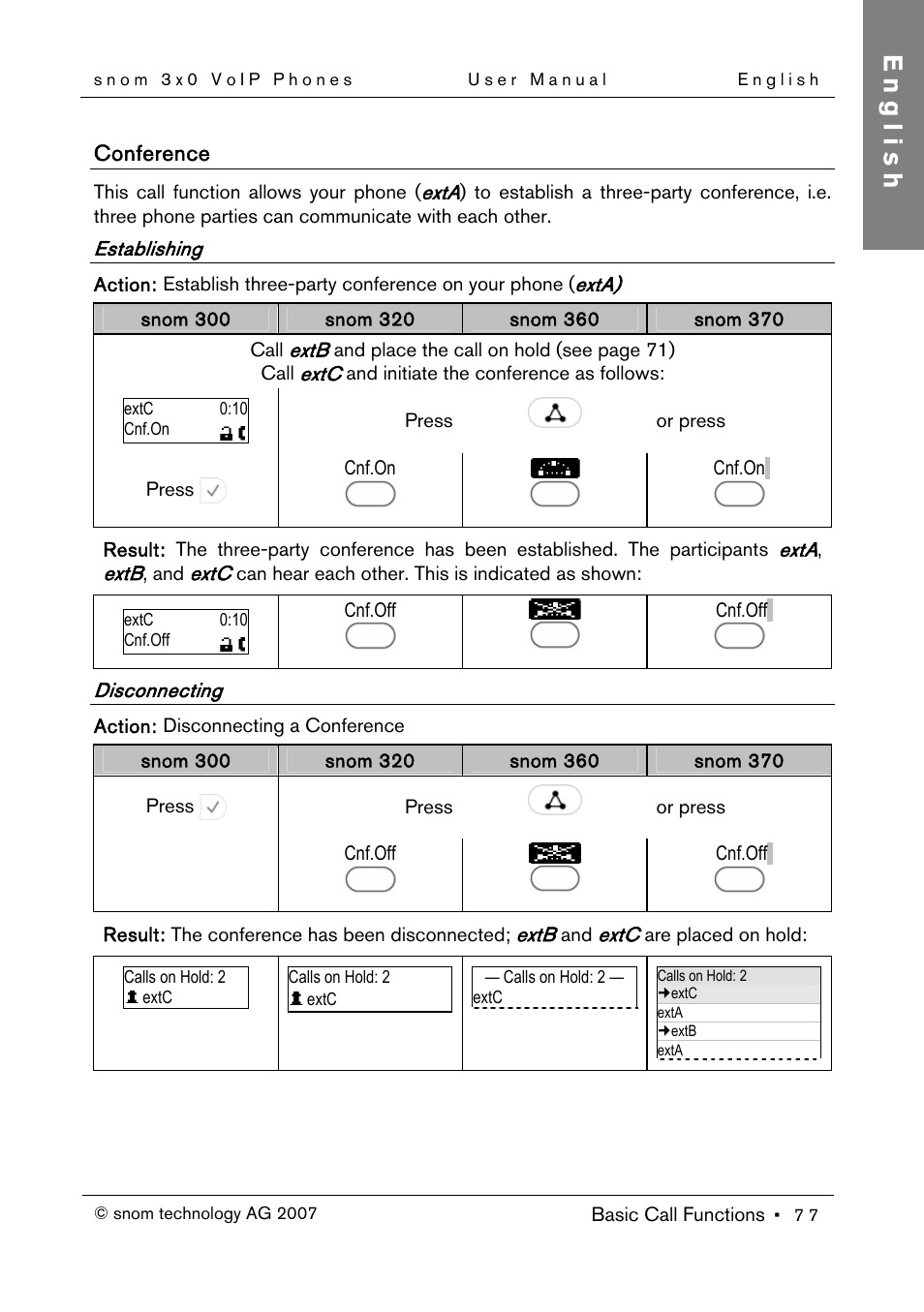 Conference, Establishing, Disconnecting | English | Snom 300 User Manual | Page 83 / 105