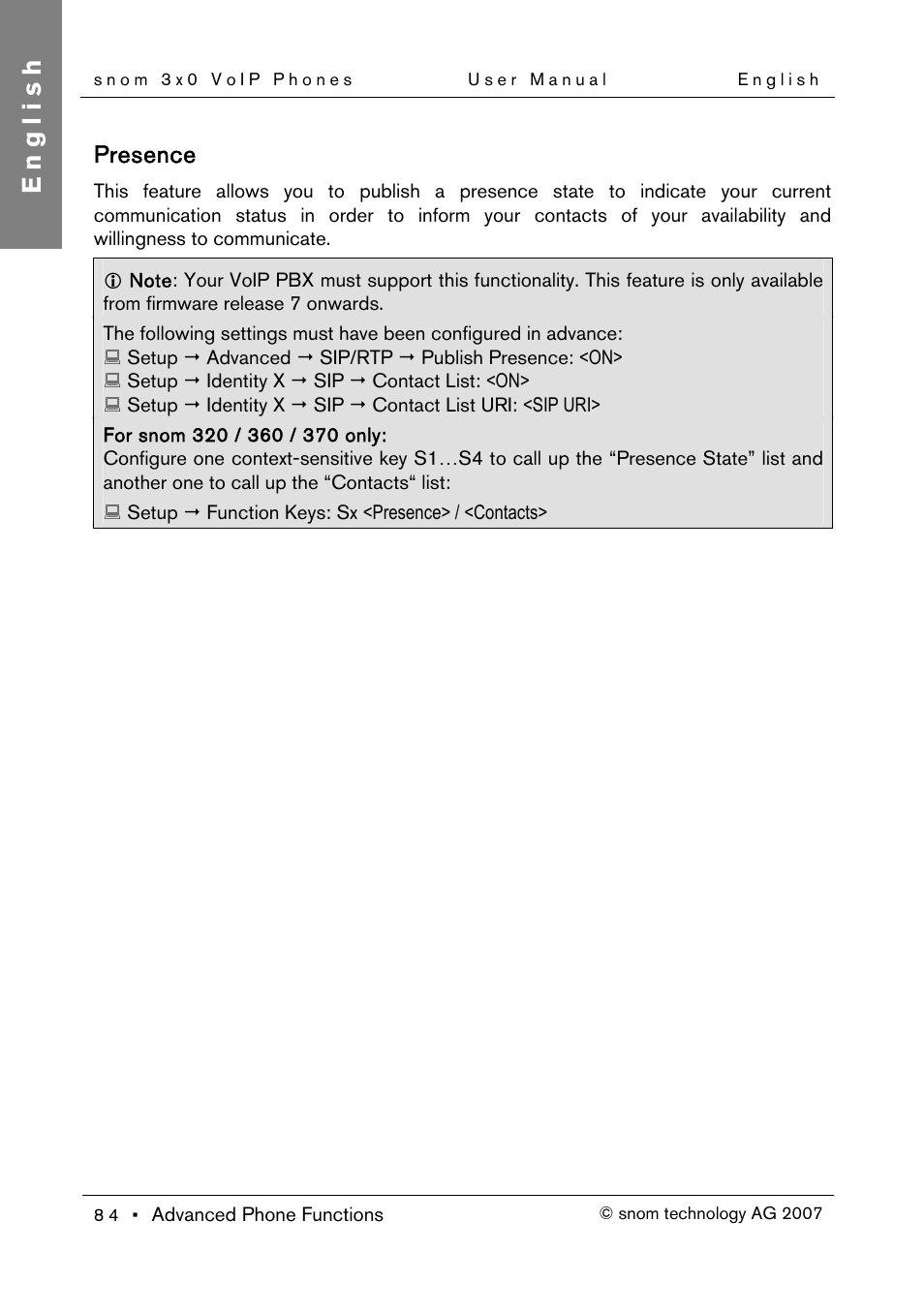 Presence, English | Snom 300 User Manual | Page 90 / 105