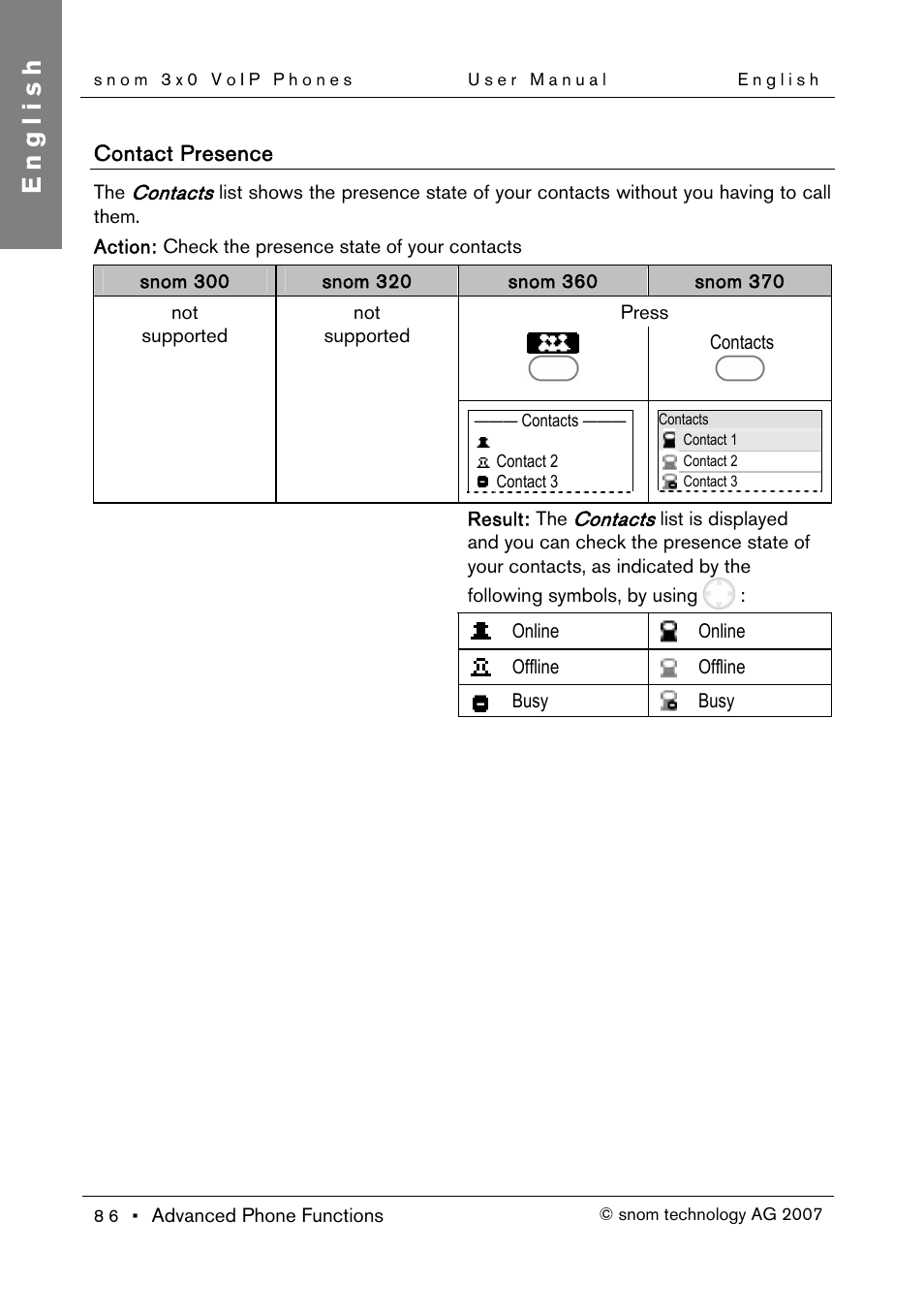 Contact presence, English | Snom 300 User Manual | Page 92 / 105