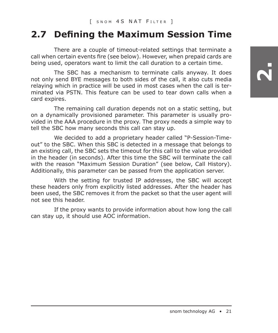 7 deﬁning the maximum session time | Snom 4S User Manual | Page 21 / 68