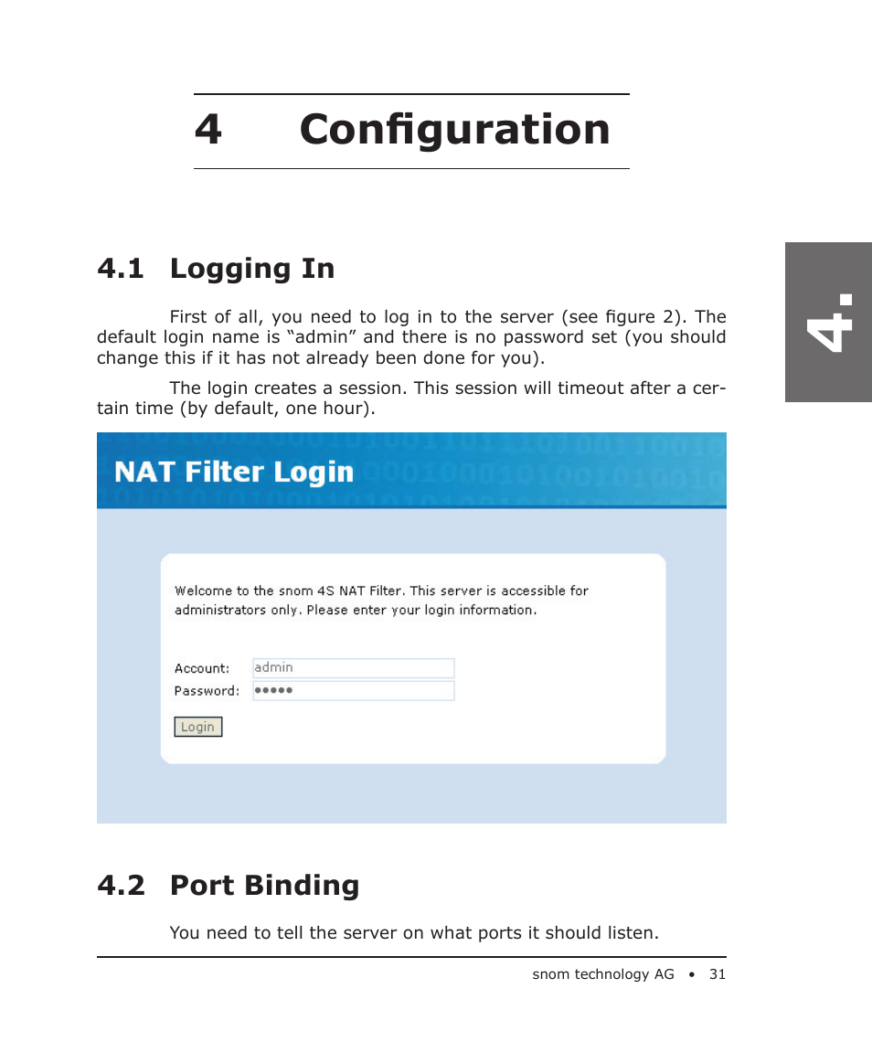 4conﬁguration | Snom 4S User Manual | Page 31 / 68
