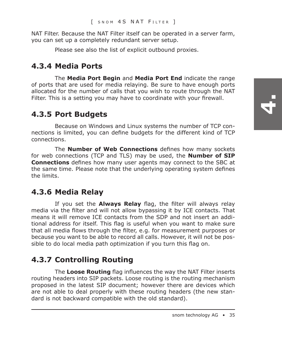 4 media ports, 5 port budgets, 6 media relay | 7 controlling routing | Snom 4S User Manual | Page 35 / 68