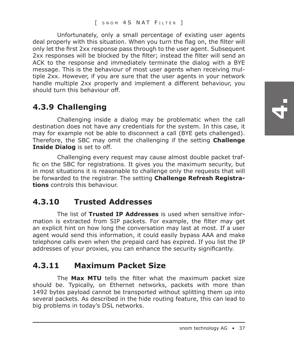 9 challenging, 10 trusted addresses, 11 maximum packet size | Snom 4S User Manual | Page 37 / 68