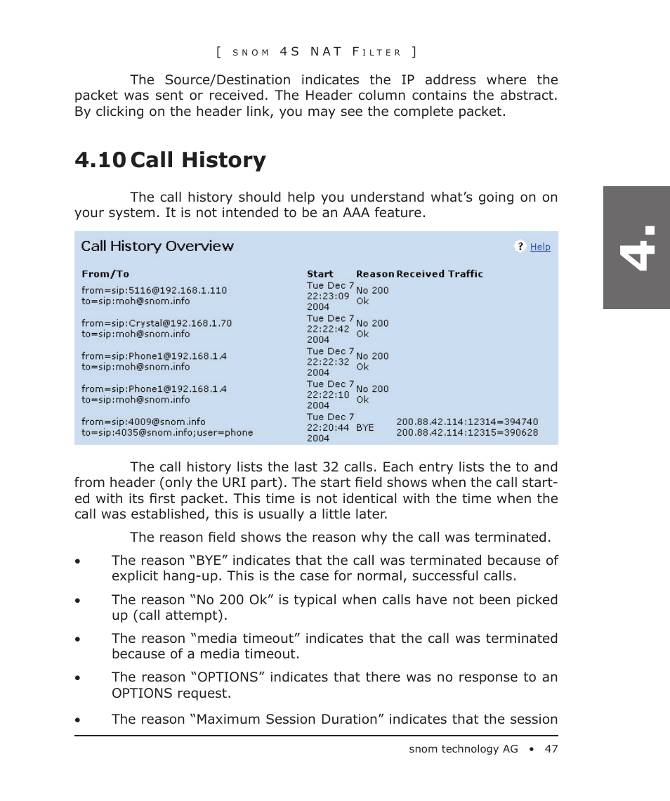 10 call history | Snom 4S User Manual | Page 47 / 68