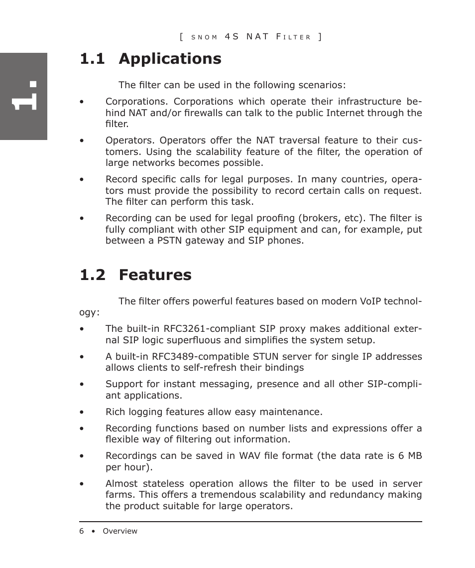 1 applications, 2 features | Snom 4S User Manual | Page 6 / 68