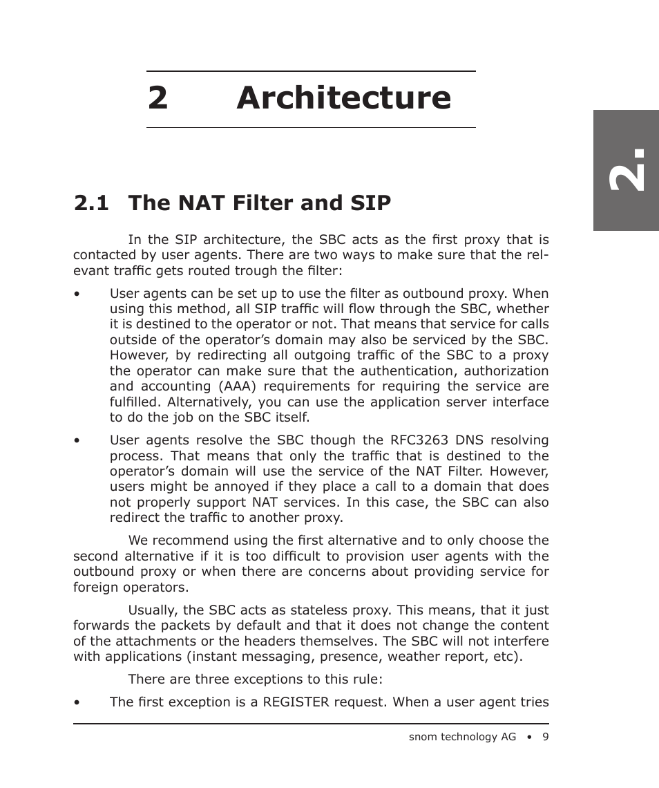 2architecture, 1 the nat filter and sip | Snom 4S User Manual | Page 9 / 68