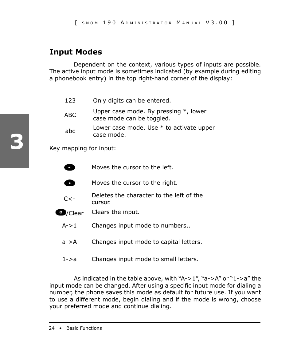 Input modes | Snom 190 User Manual | Page 24 / 99
