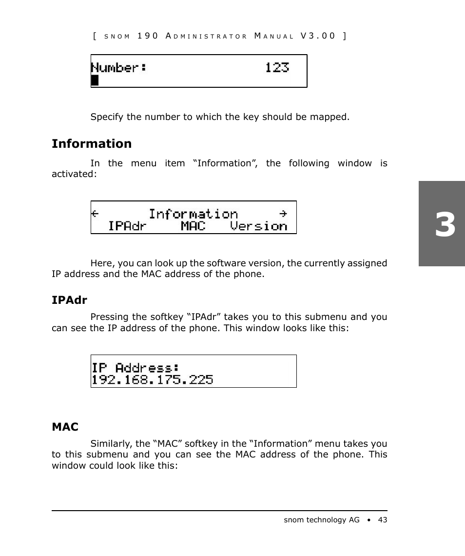 Information, Ipadr | Snom 190 User Manual | Page 43 / 99