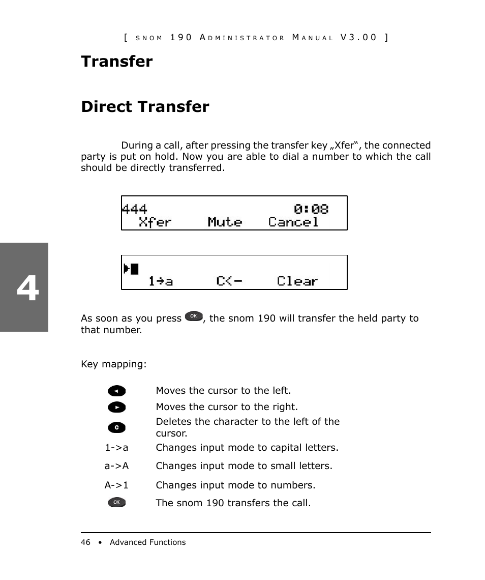 Transfer, Direct transfer, Transfer direct transfer | Snom 190 User Manual | Page 46 / 99