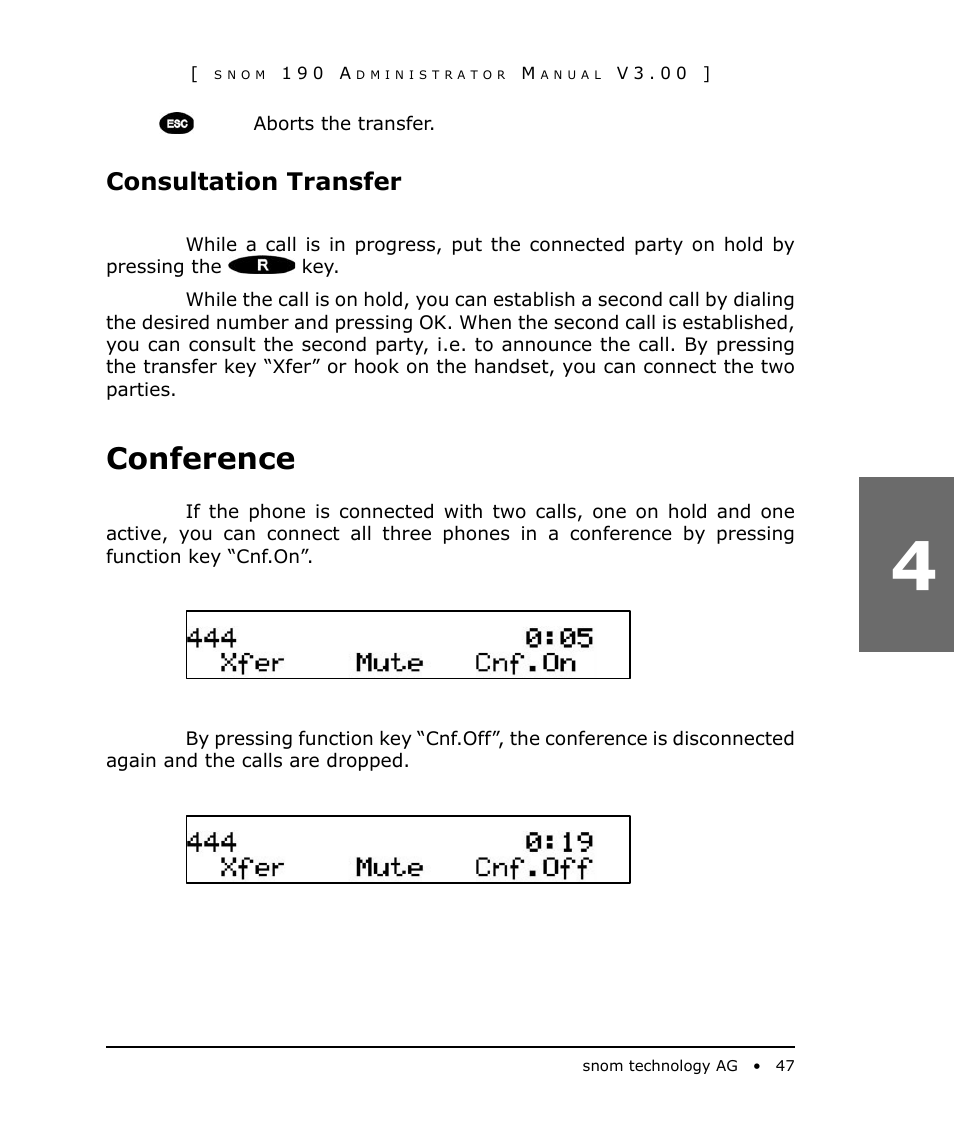 Consultation transfer, Conference | Snom 190 User Manual | Page 47 / 99