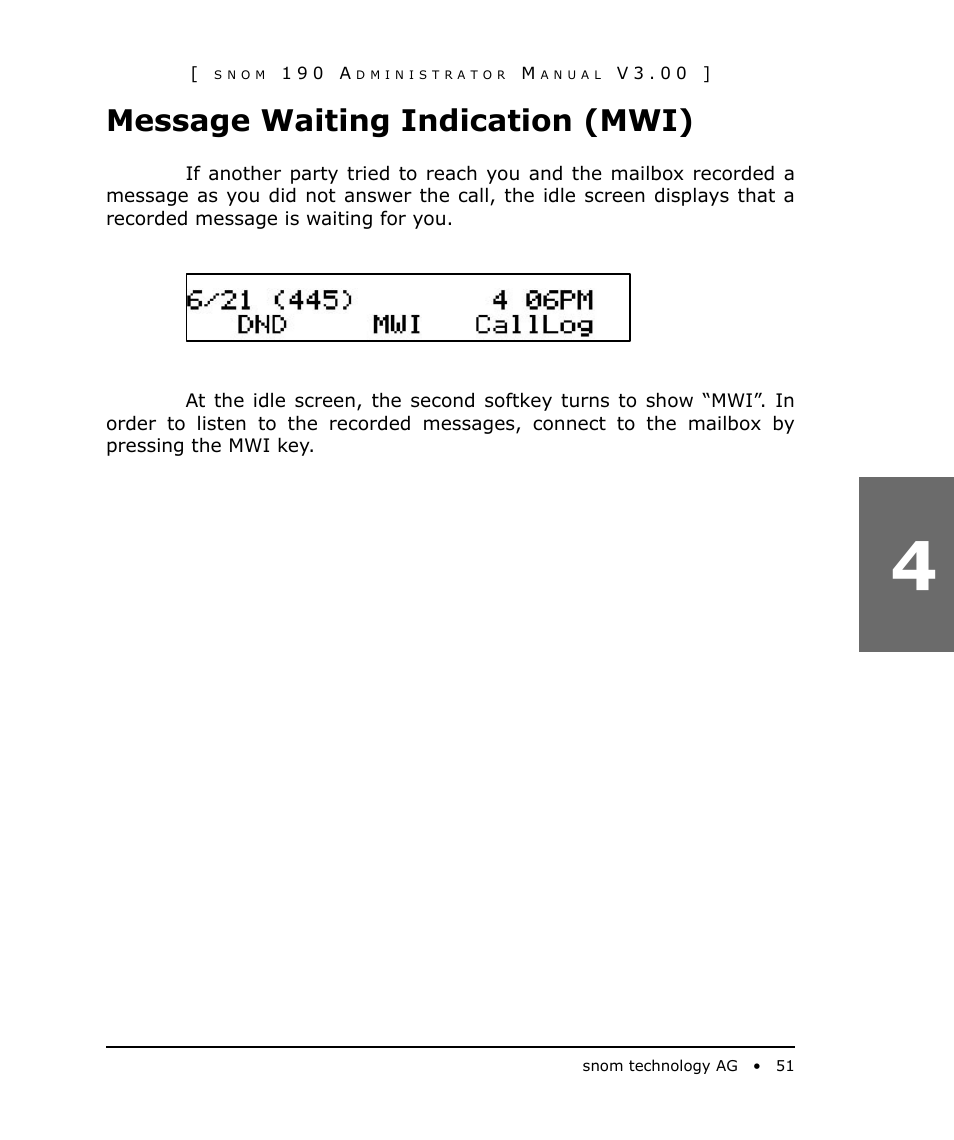 Message waiting indication (mwi) | Snom 190 User Manual | Page 51 / 99