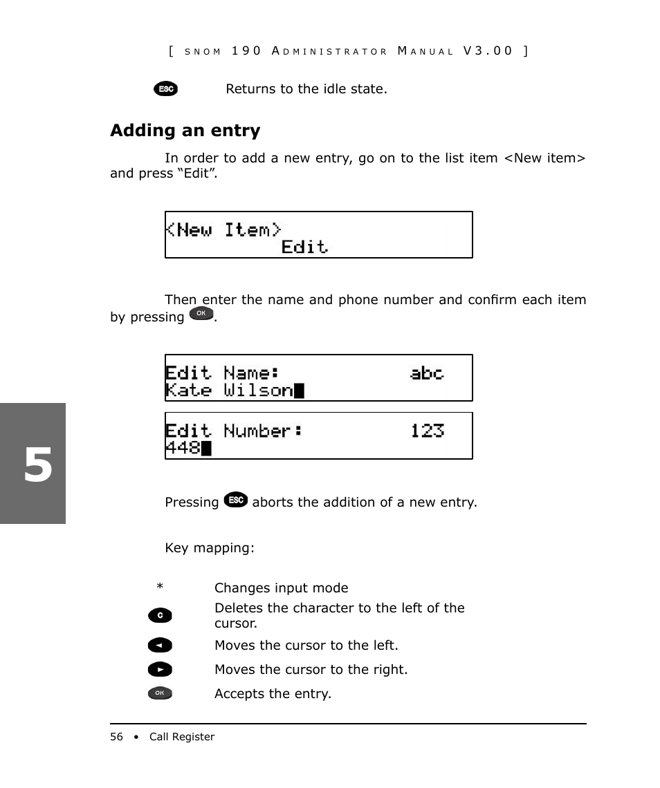 Adding an entry | Snom 190 User Manual | Page 56 / 99