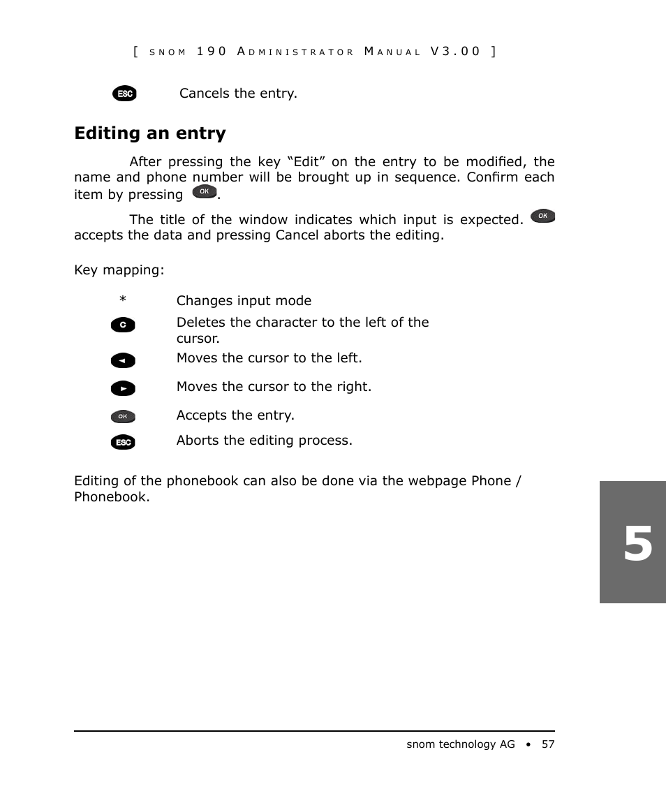 Editing an entry | Snom 190 User Manual | Page 57 / 99