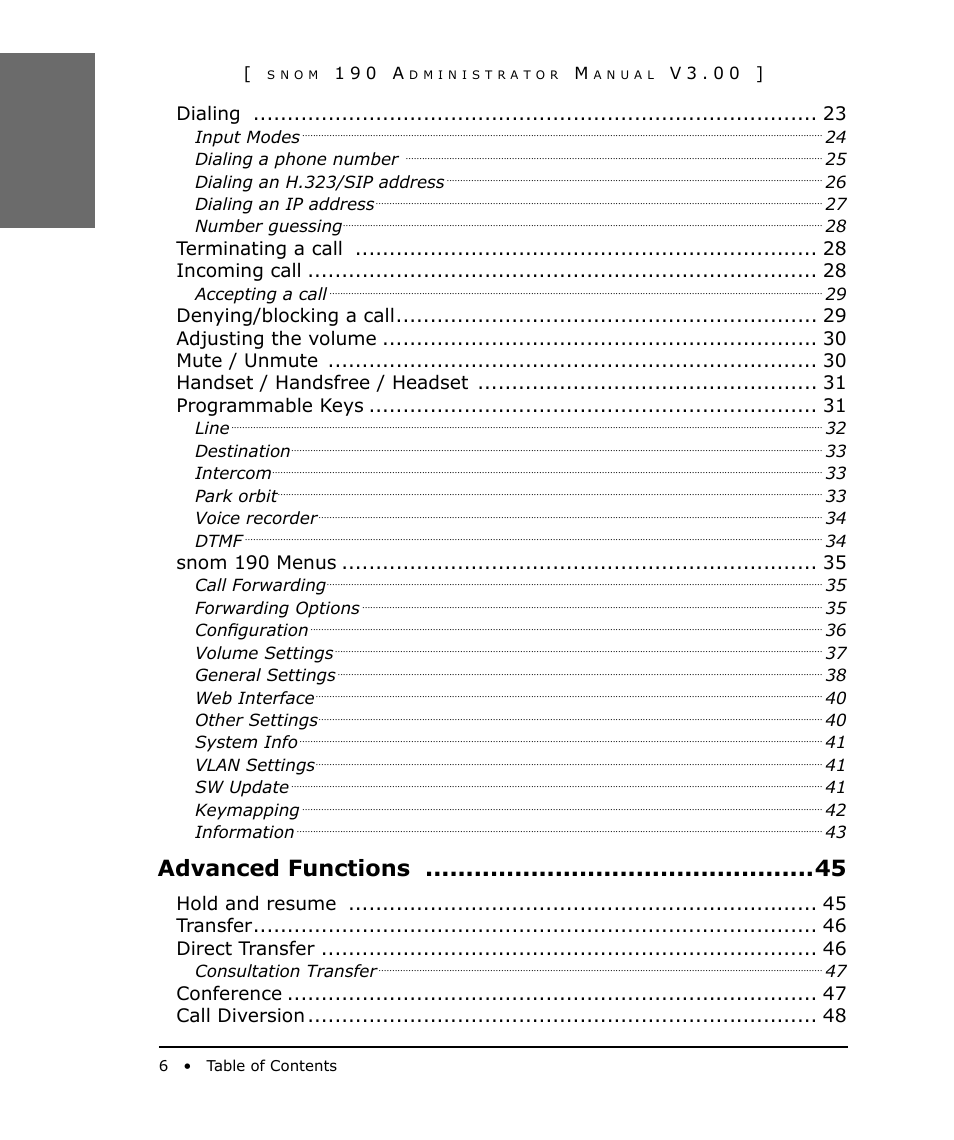 Advanced functions | Snom 190 User Manual | Page 6 / 99