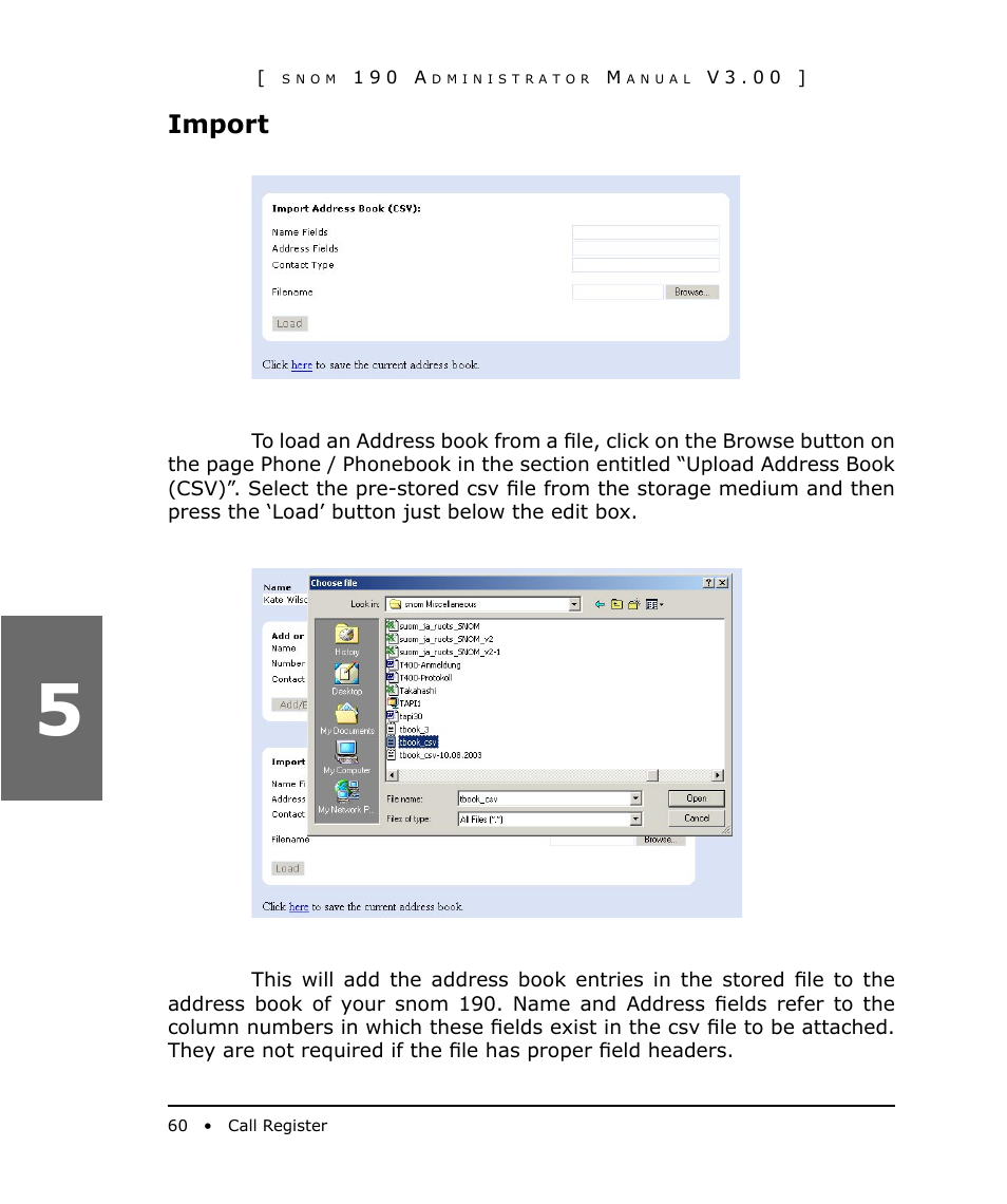 Import | Snom 190 User Manual | Page 60 / 99