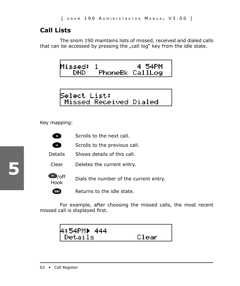 Call lists | Snom 190 User Manual | Page 62 / 99