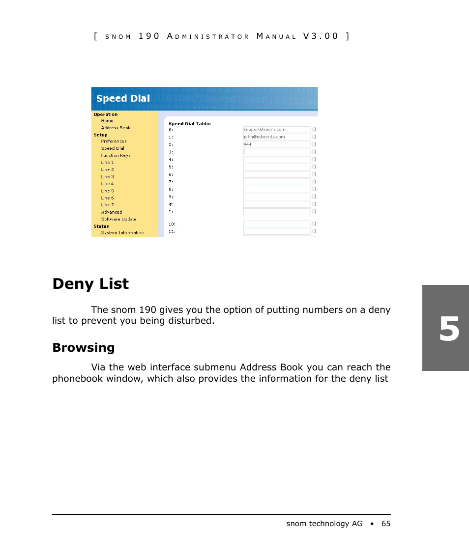 Deny list, Browsing | Snom 190 User Manual | Page 65 / 99