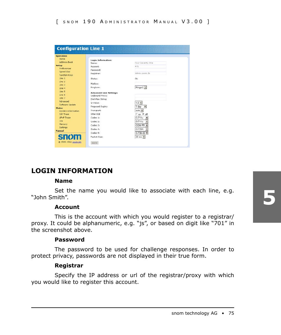Login information | Snom 190 User Manual | Page 75 / 99