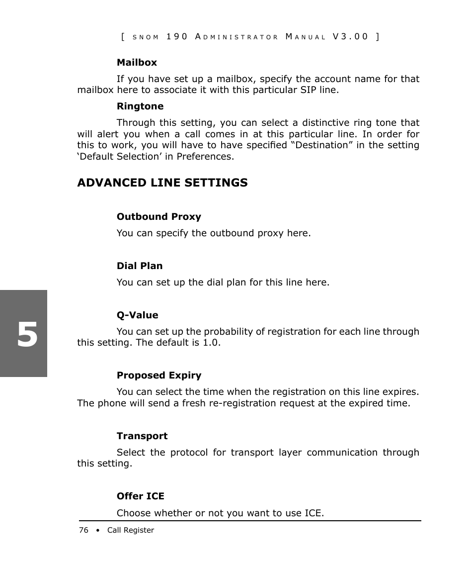 Advanced line settings | Snom 190 User Manual | Page 76 / 99