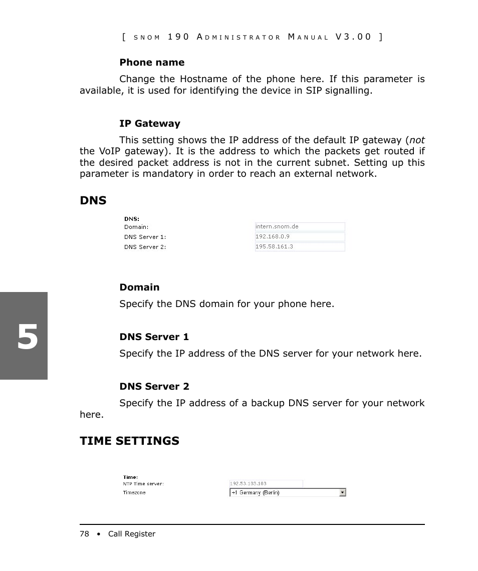 Time settings | Snom 190 User Manual | Page 78 / 99